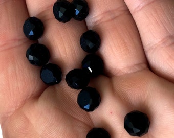 Lot de 2 perles en verre noir dépoli, perle à facettes. Perles pour bijoux DIY élégants, très brillantes. Perles noires en verre dépoli.