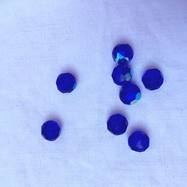 Lot de perles à facettes en cristal bleu foncé, très brillantes avec reflets irisés. Perles bleues pour bijoux en cristal, rondes, facettées