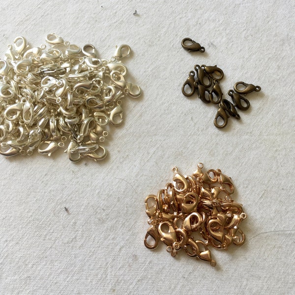 Lot de 5 fermoirs crochets, couleur au choix, 12mm. Fermoirs pour colliers DIY, or rose, argent ou bronze. Fermoir classique pour bijoux DIY