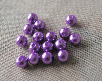 Lot of 5 purple, mauve pearly glass beads, round beads - 10mm