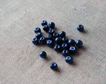 Set of 10 navy blue pearly glass beads - 6mm