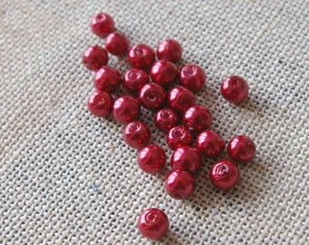 Lot de 10 perles de verre nacrées rouges - 4mm