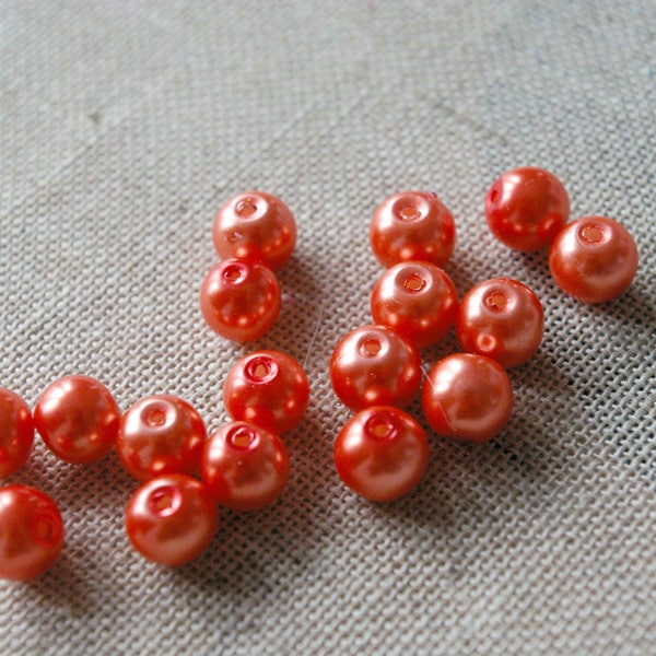 10 perles de verre nacrées orange. Perles en nacre orange rondes basiques. Perles pour décoration et bijoux de mariage.  - 8mm