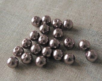 Lot de 5 perles de verre nacrées marron - 10mm