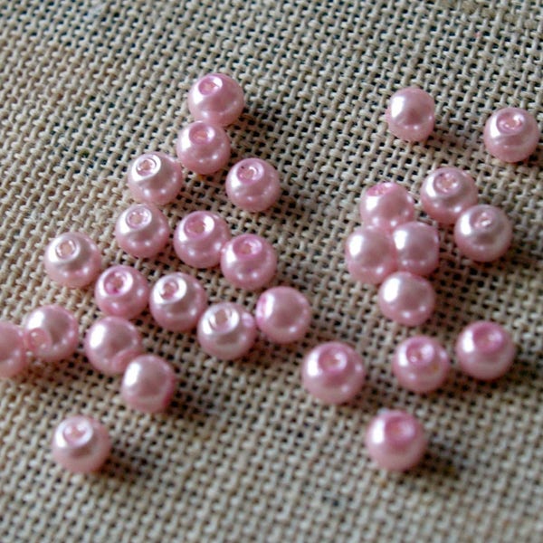 Lot de 10 perles de verre nacrées rose clair - 4mm