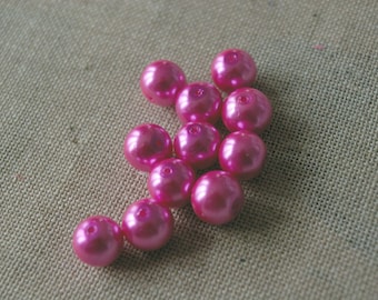 Lot de 5 perles de verre nacrées rose bonbon - 10mm