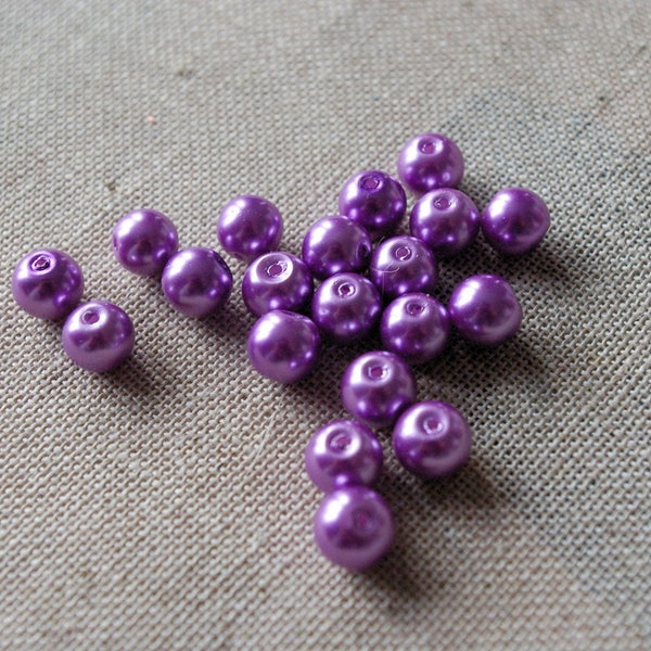 10 perles de verre nacrées violet. Perles rondes en nacre parme, pour bijoux de cérémonie et mariages.  - 8mm