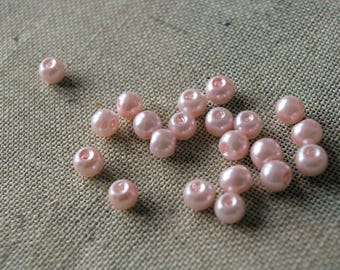 Set of 10 pearly glass beads. Light pink, pastel glass beads. Beads for ceremonial or classic jewelry. - 6mm