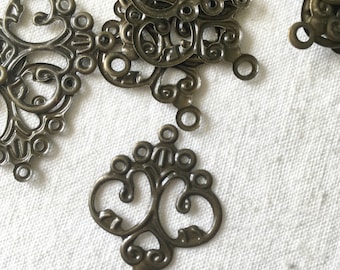Lot de 2 connecteurs en métal couleur bronze. Chandeliers connecteur pour bijoux effet rétro ancien. Apprêt couleur bronze pour bijoux DIY.