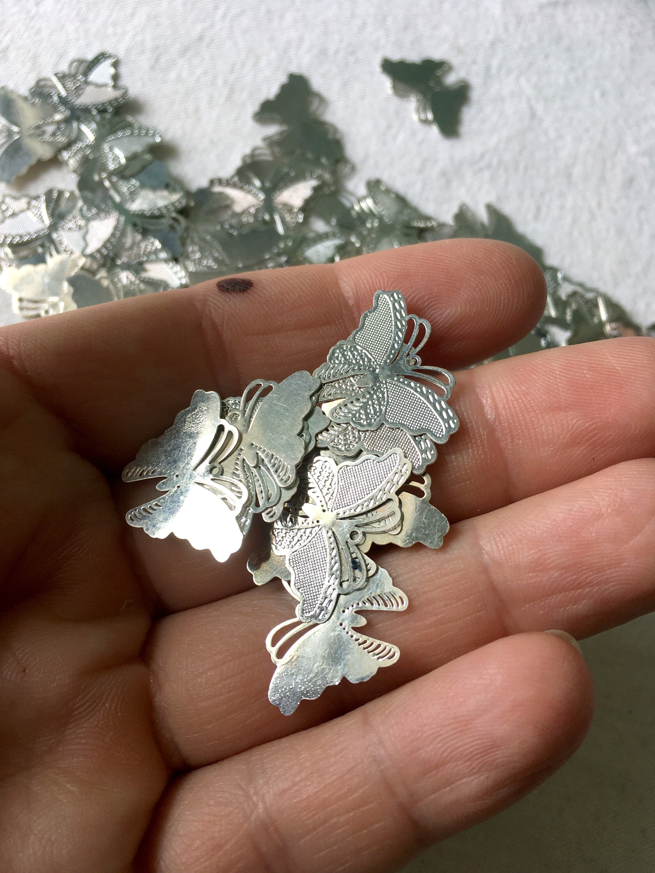 2 silver metal butterflies. Laser flat butterflies watermark Etsy