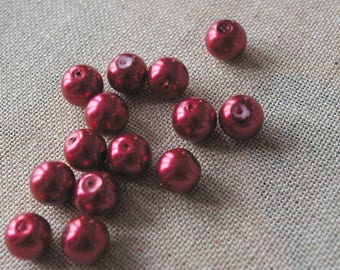 Lot de 5 perles de verre nacrées rouges -10mm