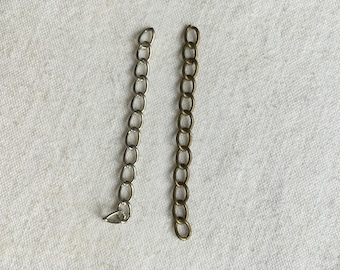 Set of 5 bronze or silver extension chains. Curb chain in bronze metal, 5cm extension chain. Chain for DIY jewelry.