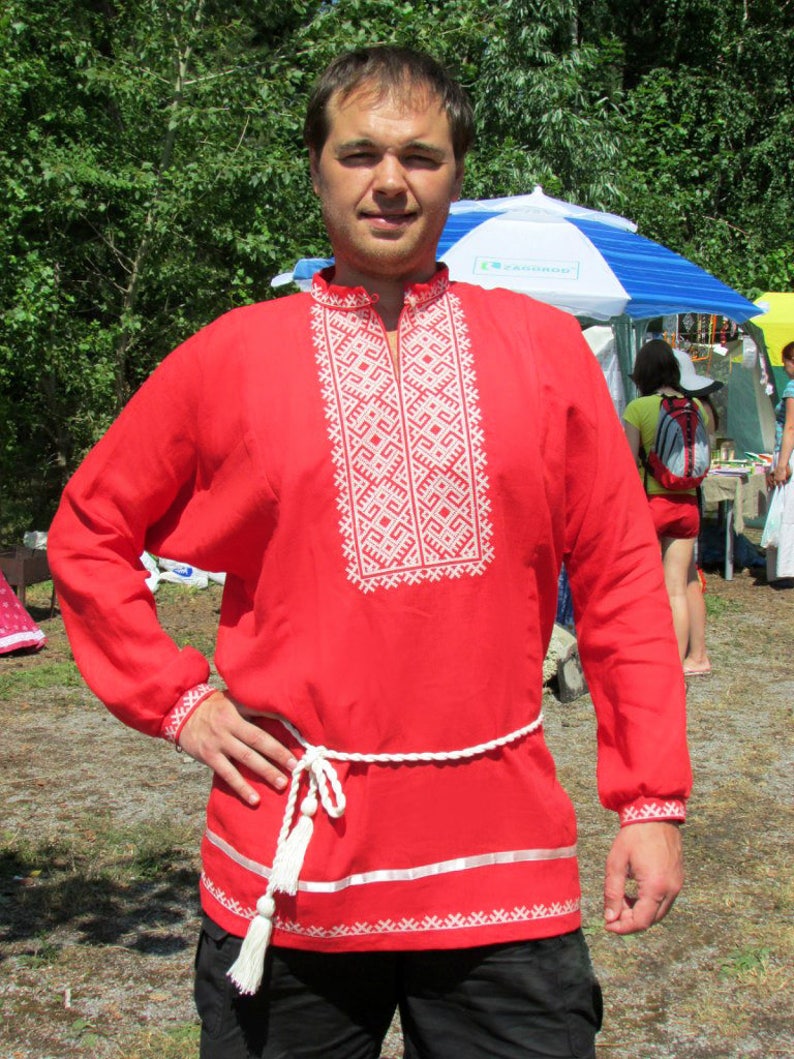 Embroidered Linen Men's Shirt Red Linen Shirt Slavic | Etsy