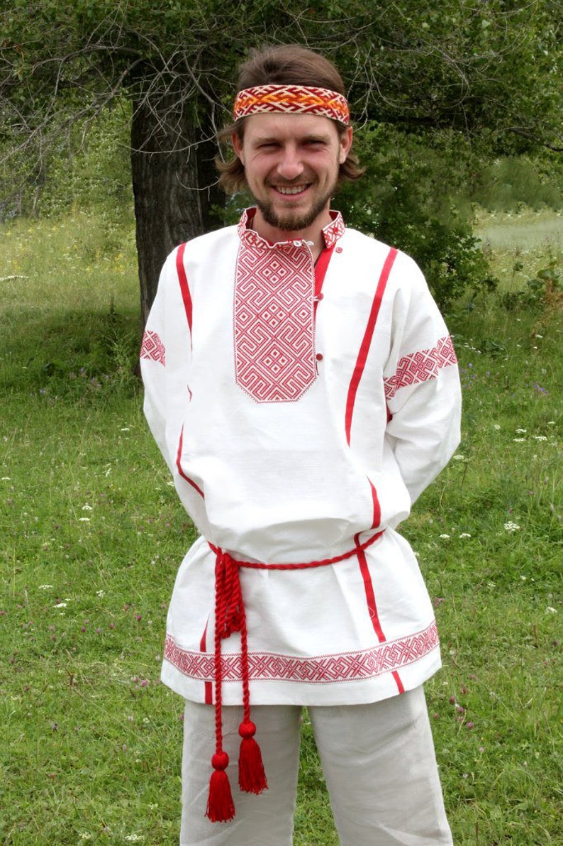 Embroidered Slavic Shirt White Linen Folk Shirtcross-stitch | Etsy UK