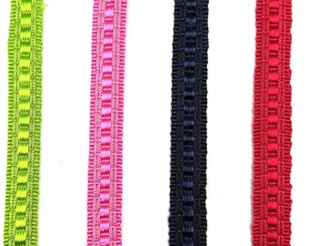 Woven ribbon in green, pink, blue and red , 1.3 cm x 100 cm, sewing and haberdashery supply