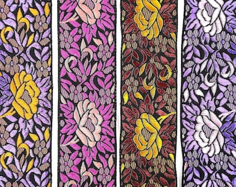 Ruban tissé indien fleuri de couleur multicolore, 5 cm  x 50 cm, fourniture de couture et mercerie