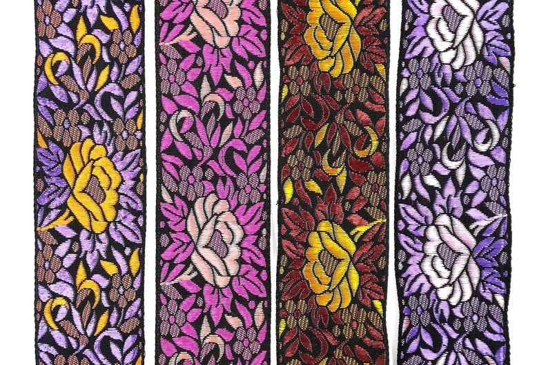 Ruban tissé indien fleuri de couleur multicolore, 5 cm x 50 cm, fourniture de couture et mercerie image 1