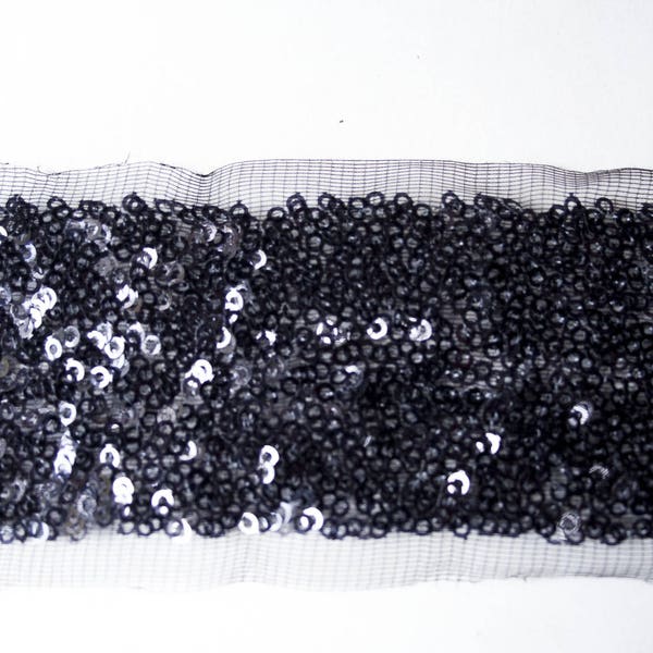 Indian ribbon in fine black sequin tulle 4.5 cm x 50 cm, sewing and haberdashery supply