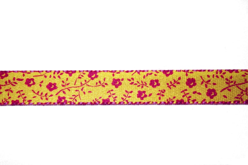 Ruban Satin Double Face Fleuri de couleur Rose et Jaune 1 cm x 100 cm, fourniture de couture et mercerie image 2