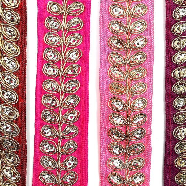 Ruban indien, Galon Brodé, Multicolore 2, Lurex Doré, 2,5 cm x 100 cm, Fourniture, Couture, Mercerie