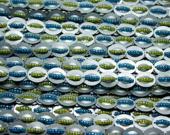 Galon indien à sequin et perle gris vert et bleu 1 cm x 100 cm, fourniture de couture et mercerie