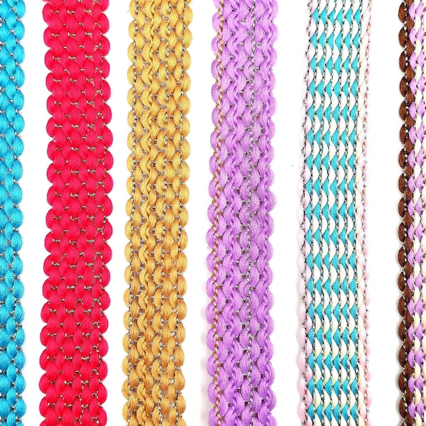 Galon indien de couleur bleu, rose, mauve , beige, bleu et rose, mauve et marron, doré en coton, 1,4 cm x 100 cm, fourniture de couture