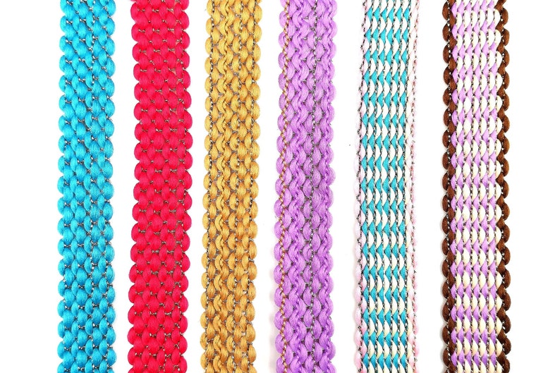 Galon indien de couleur bleu, rose, mauve , beige, bleu et rose, mauve et marron, doré en coton, 1,4 cm x 100 cm, fourniture de couture image 1