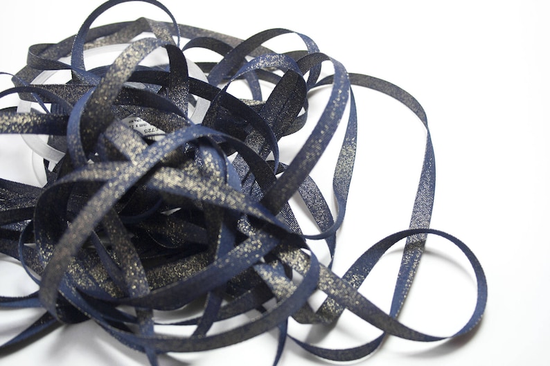 Jeans effect ribbon blue and gold color sewing and haberdashery supplies 1 cm x 100 cm