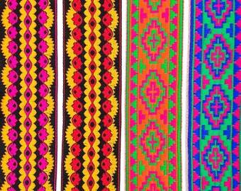 Ruban Jacquard multicolore à motif géométrique en coton polyester, 6 cm x 50 cm