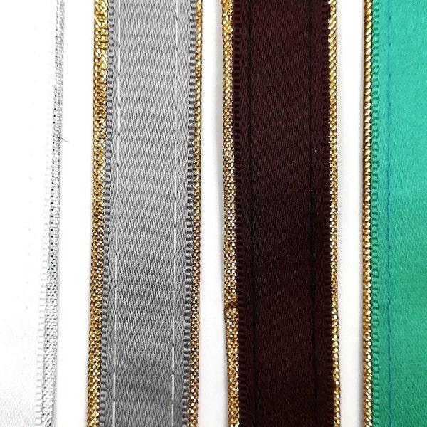 Ruban, Satin, Blanc, Gris, Marron, Vert, Lurex, Argenté, Doré 1,8 cm x 100 cm