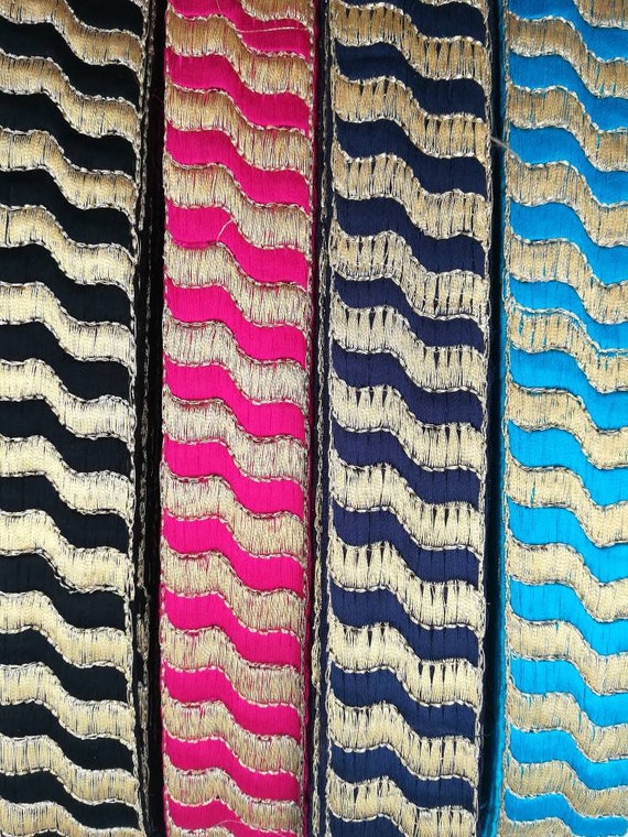Jeans effect ribbon blue and gold color sewing and haberdashery supplies 1 cm x 100 cm