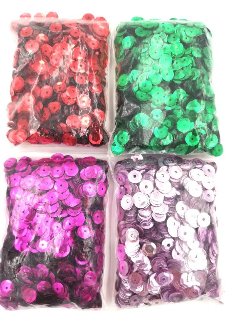 Paillette, sequin à coudre rouge, vert, rose et fuchsia, 7mm, Sachet 25g image 1