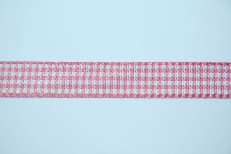 Gingham ribbon in pink and white cotton , 1 cm x 100 cm, sewing and haberdashery image 1