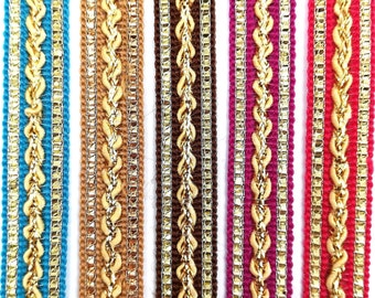 Galon, Indien, Multicolore, Beige, Doré, lurex, 1,2 cm x 100 cm, Couture, Mercerie