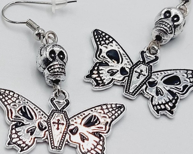Coffin Skull Moth Earrings (2 Styles)