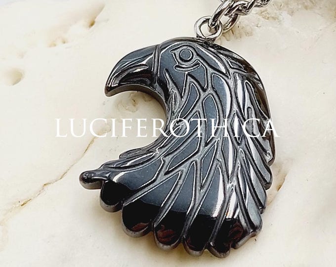 Eagle Thunderbird Totem Pendant in Hematite Crystal