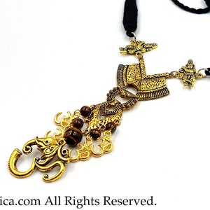 Universal Sound Aum Ganesh Hindu Necklace & Lotus Earstuds Set - Ganesha aum Om Gam Ganapataye Namaha fortune goodluck properity