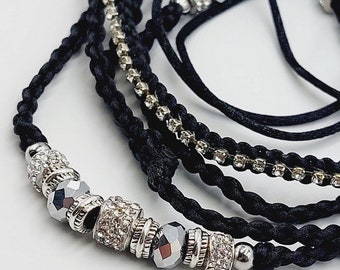 Black Braided Showlead with Rhinestone Beads (Small Dog Breeds)