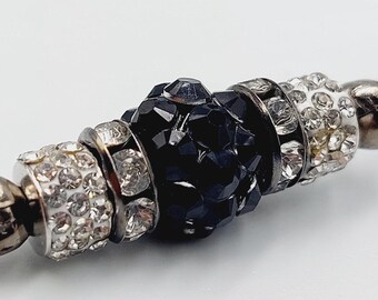 Black Showlead with Shiny Silver & Black Rhinestone Beads