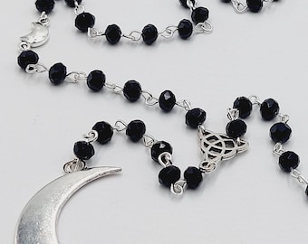 Crescent Moon Rosary Necklace