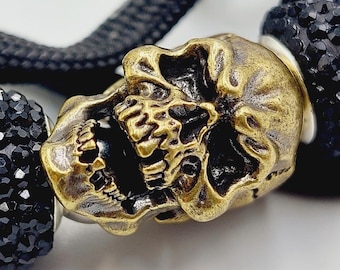 Gothic Showlead with Copper Skull, Rhinestone & Love Beads with Clip-On