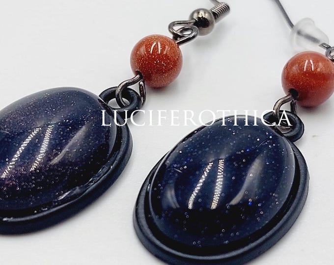 Galaxy Earrings with Shimmering Goldstone