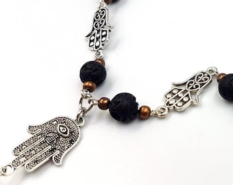 Hamsa Lava Necklace