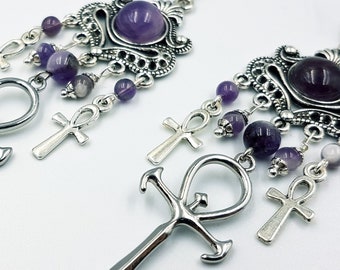 Vampire Ankh Amethyst Earrings