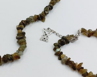 Labradorite Crystal Necklace & Sigil of Lucifer Labradorite Bracelet (Crystal Set)