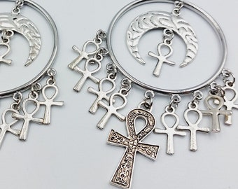 Egyptian Ankh Crescent Moon Earrings