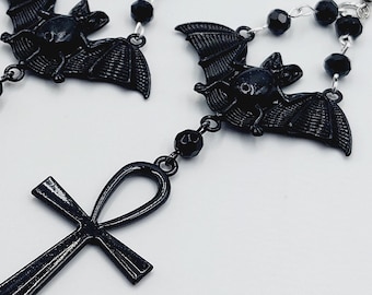 Vampire Black Bat Ankh Earrings