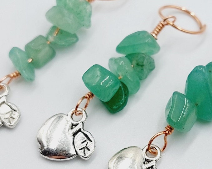 Forbidden Fruit Apple Plant Charms with Green Aventurine Crystals (Copper Energetic Plant Accessories)
