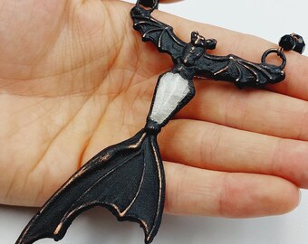 Electroformed Vampire Coffin Batwing Necklace with MoonStone (Copper)