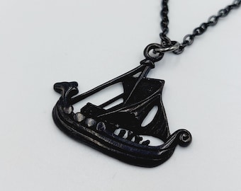 Black Viking Ship Pendant